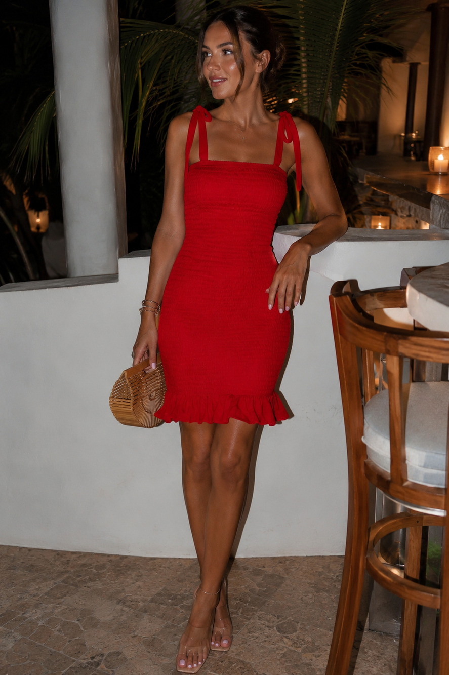 Party smocked Krisa Tank Dress Red XS Party Festival going out Wedding guest